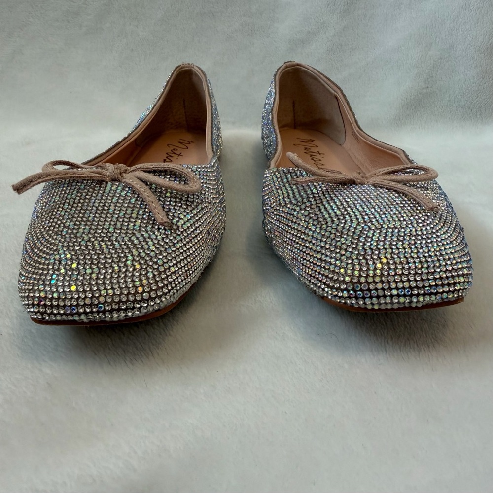 EUC Matisse Roxy Rhinestone Square Toe Ballet Flats Crystal Sparkle Party Shoes - Picture 6 of 12